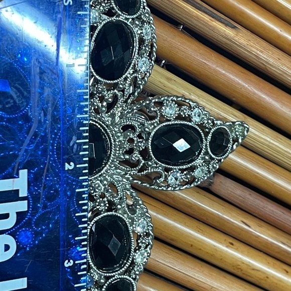 VINTAGE NEW BELT BUCKLE BLACK CABOCHON CRYSTAL ENCRUSTED STARFISH STAR FLOWER - Picture 5 of 5